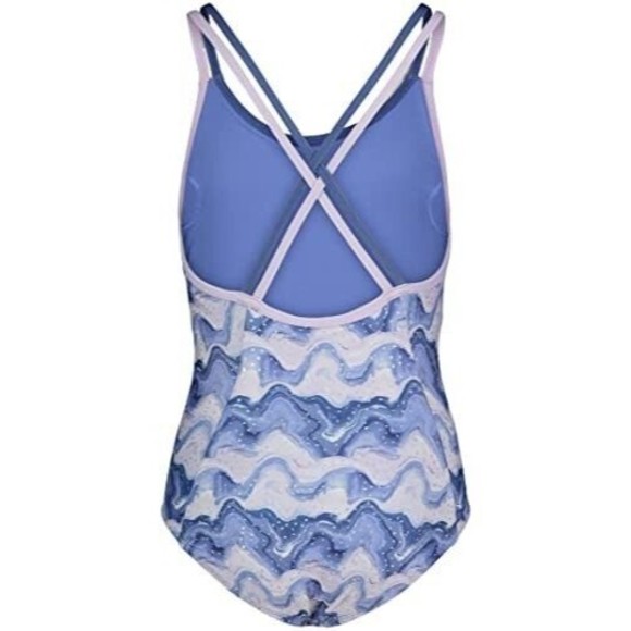 Under Armour One Piece Swimsuit Girls 16 Nebula Purple Waves NEW - Picture 2 of 6
